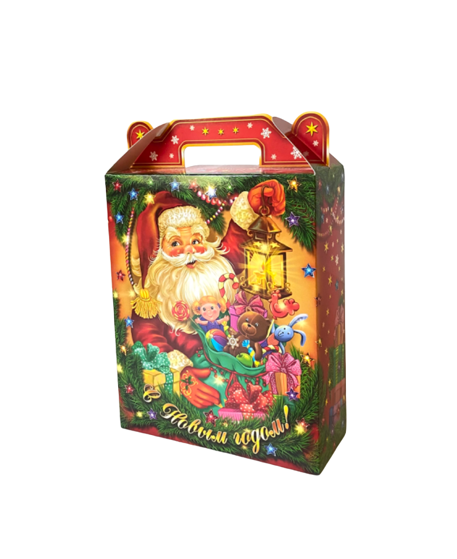 Коробка Новогодняя х/э 1кг Подарок вертикальный "Дед Мороз"