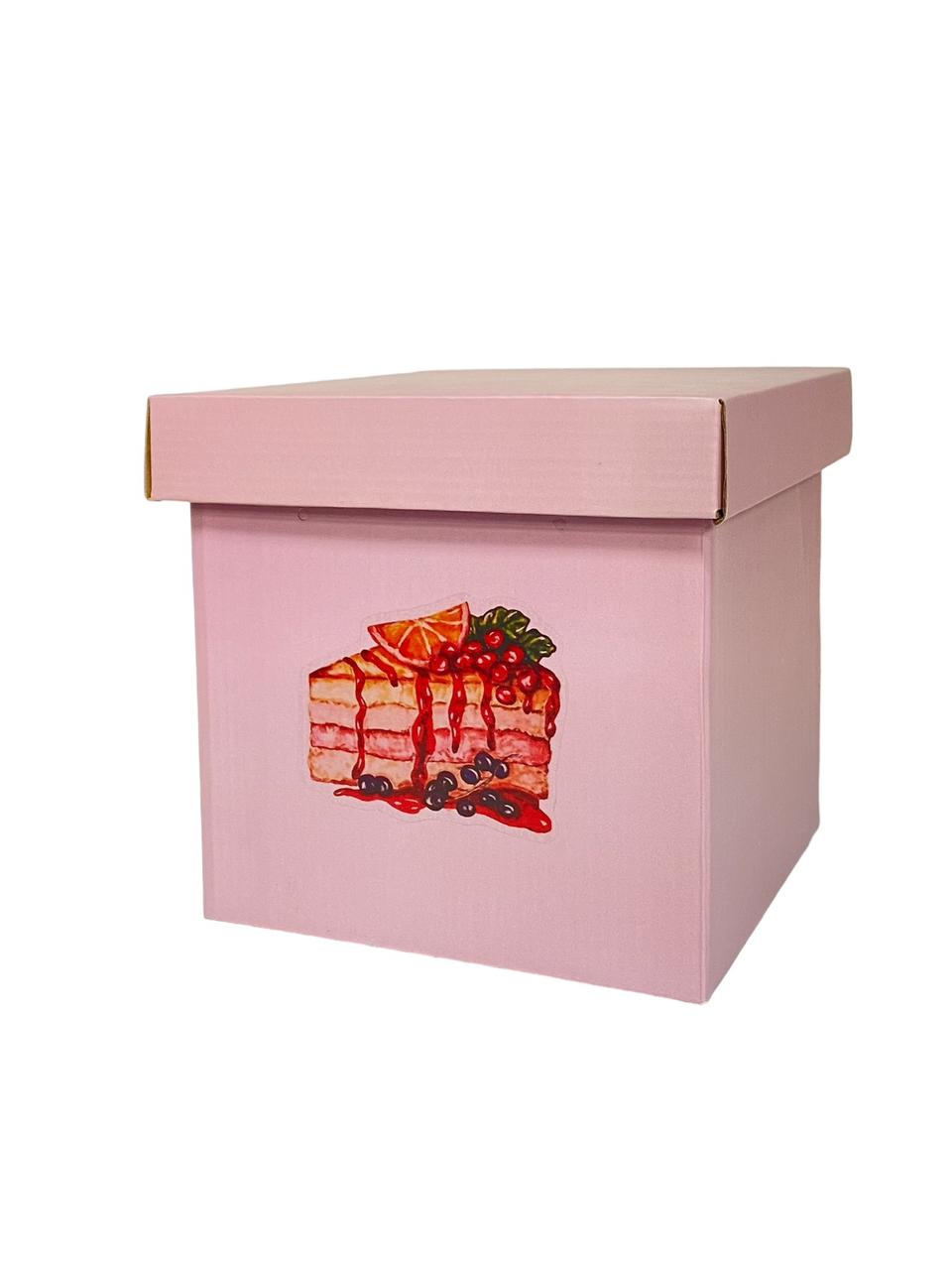 Коробка трансформер м/гофр 20см розовая пенка+тортик